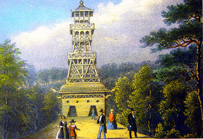 Chinesischer Turm am Jagdschloss um 1850 (Lithographie von G. Täubert).