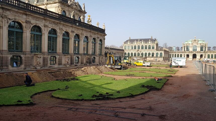 Die Ausgrabungen im Dresdner Zwinger beginnen im Perron neben der Prozellansammlung an der Bogengalerie J.