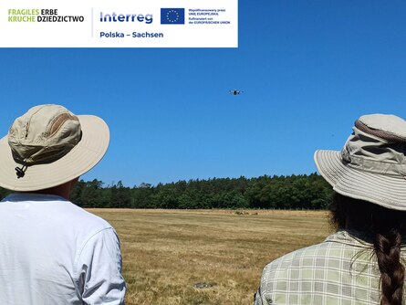 Projektmitarbeiter steuern eine Drohne