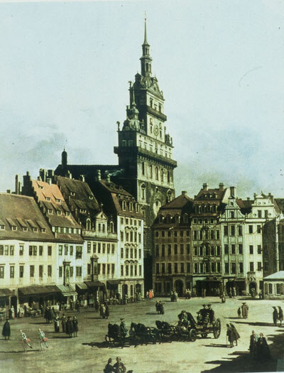 Bernardo Bellotto gen. Canaletto - Südost Ecke des Marktes mit Kreuzkirche Mitte des 18. Jh.
