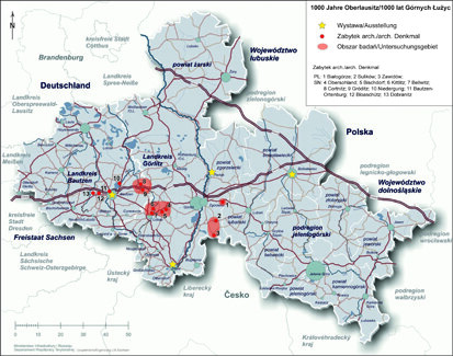 Karte des Interregfördergebietes mit geplanten Maßnahmen