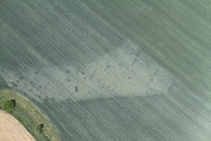 Wiederau, Lkr. Leipzig, Hausgrundrisse aus linienbandkeramischer Zeit (um 5200-4800 v. Chr.), Aufnahme vom 23. Mai 2019.